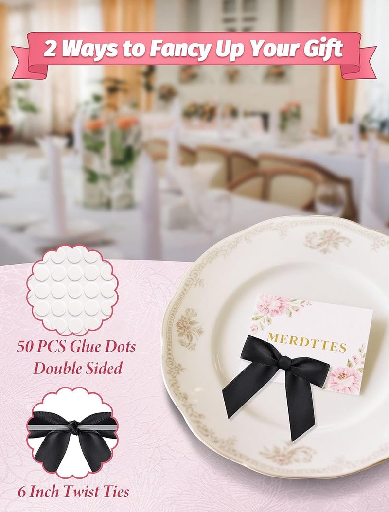 MERDTTES 50 Pcs Satin Ribbon Black Bows, 2.75" Twist Tie Bows, Premade Black Bows for Gift Wrapping, Treat Bags, Party Favors Wedding Decorations - Image 3
